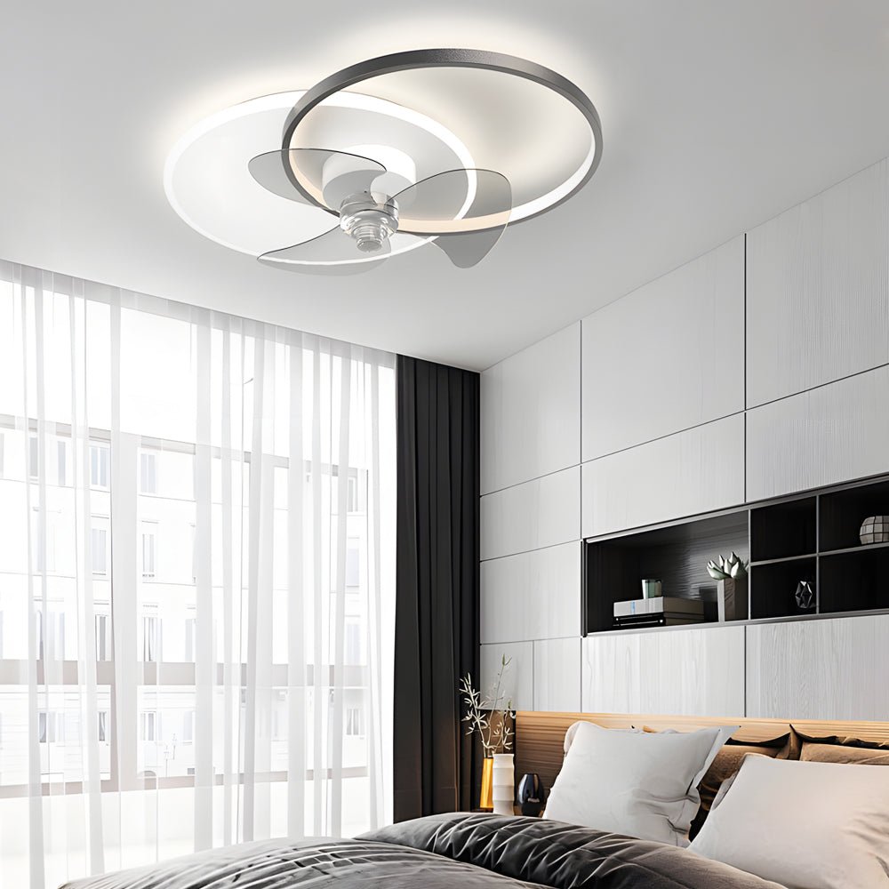 Modern White Round LED Ceiling Fan and Light with Three-Step Dimming for Living Room