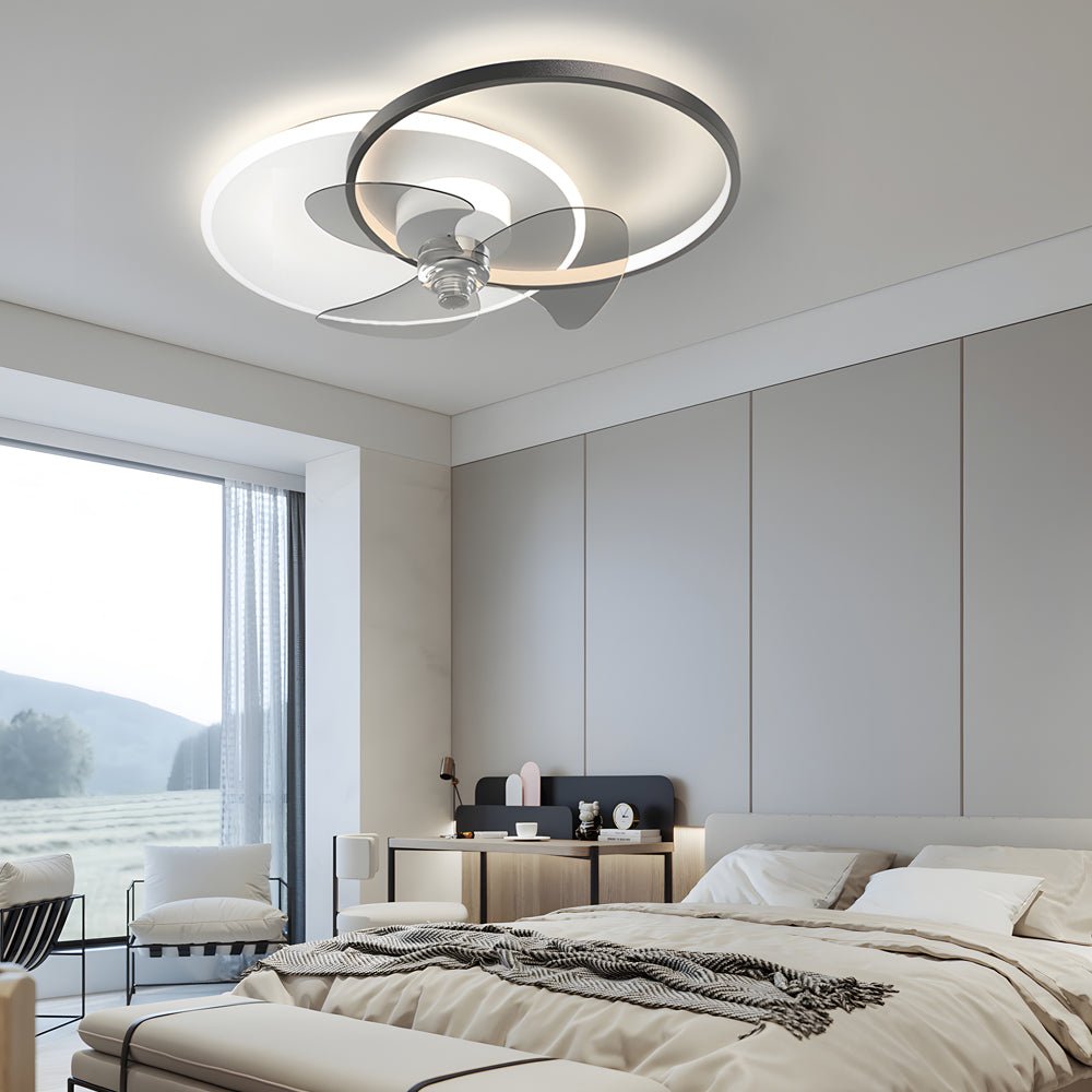 Modern White Round LED Ceiling Fan and Light with Three-Step Dimming for Living Room
