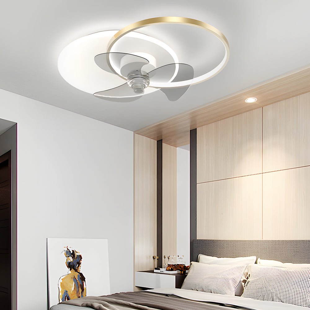 Modern White Round LED Ceiling Fan and Light with Three-Step Dimming for Living Room