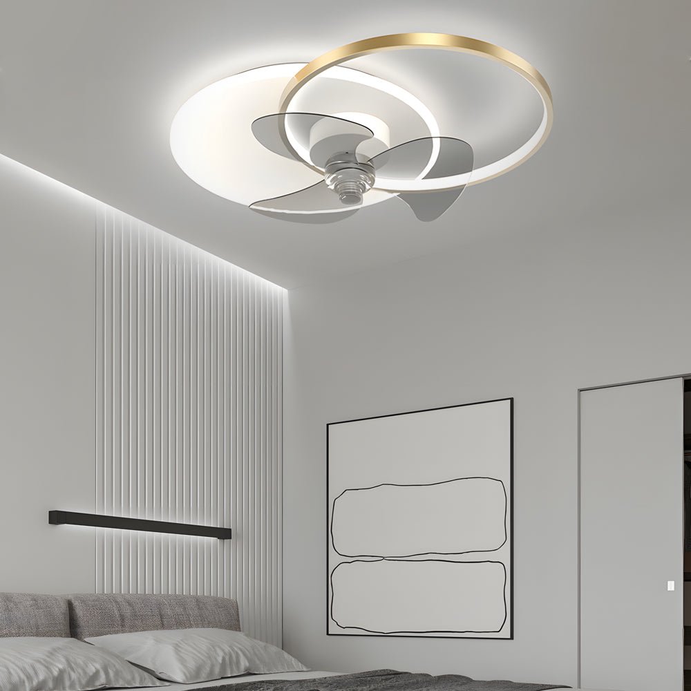 Modern White Round LED Ceiling Fan and Light with Three-Step Dimming for Living Room