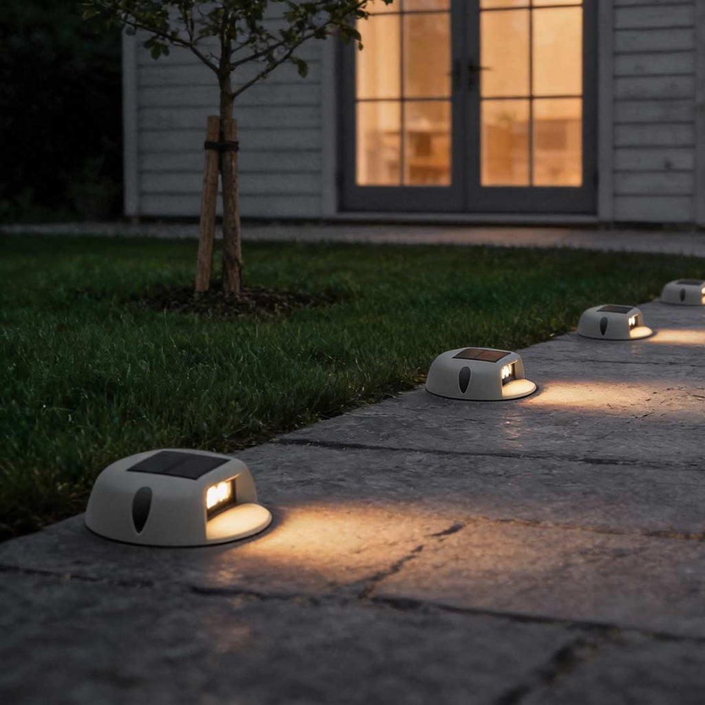 Weatherproof Solar-Powered Round LED Deck Light for Outdoor Spaces