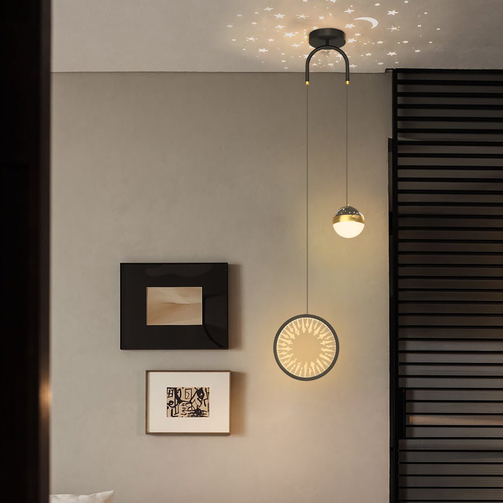 Nordic Round Oval Starry Projection Pendant Light for Bedroom Decor