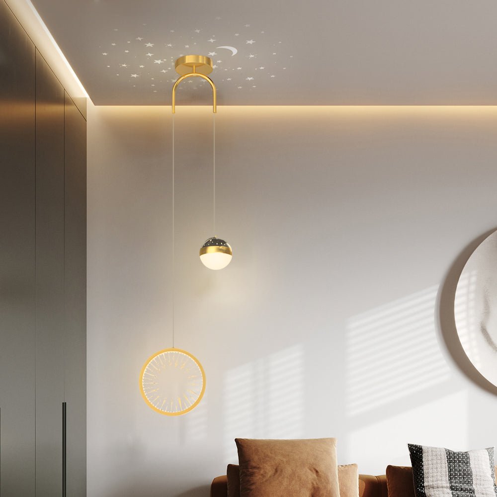 Nordic Round Oval Starry Projection Dimming Pendant Light for Bedroom