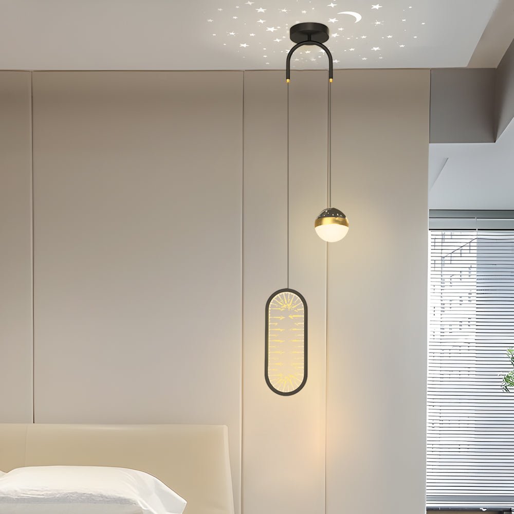 Nordic Round Oval Starry Projection Pendant Light for Bedroom Decor