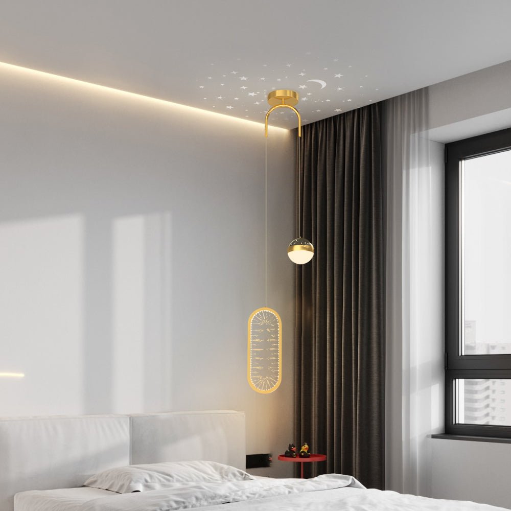 Nordic Round Oval Starry Projection Pendant Light for Bedroom Decor