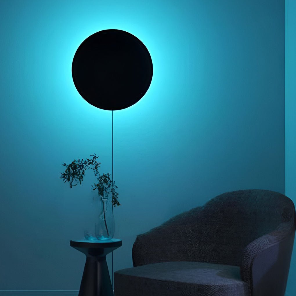 Modern Black Round LED Wall Sconce Light with RGB Color Change for Living Room
