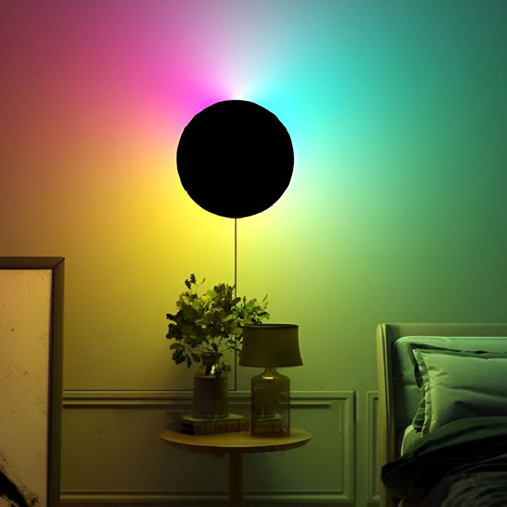 Modern Black Round LED Wall Sconce Light with RGB Color Change for Living Room