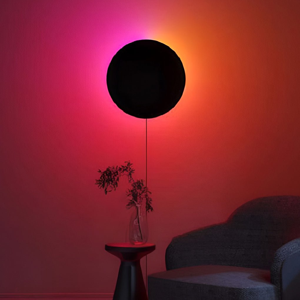 Modern Black Round LED Wall Sconce Light with RGB Color Change for Living Room