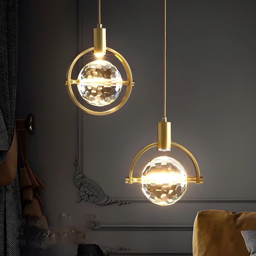 Modern Round Crystal LED Semicircle Hanging Light Fixture for Living Room