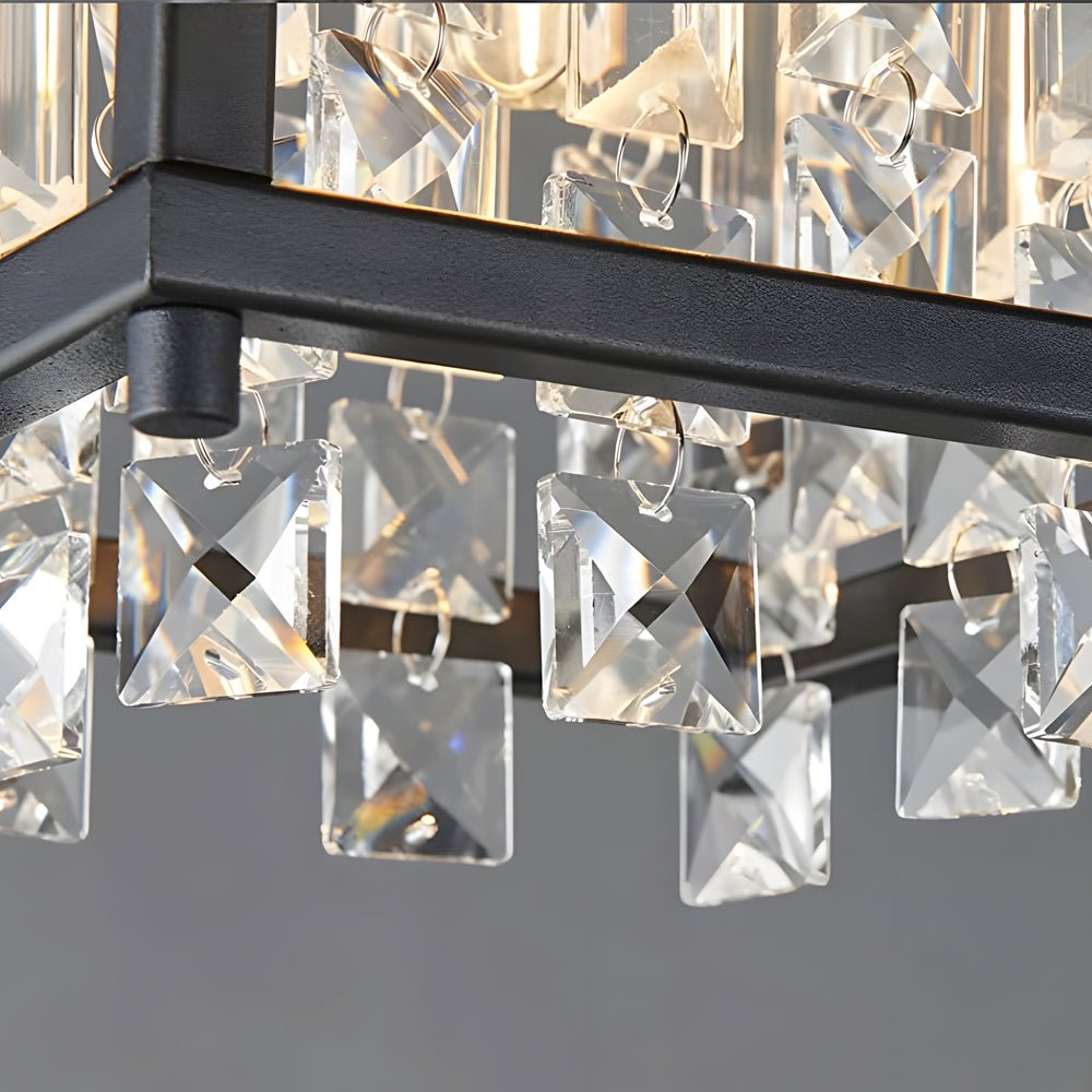 Luxurious Round Square Iron Frame Crystal Chandelier for Modern Spaces