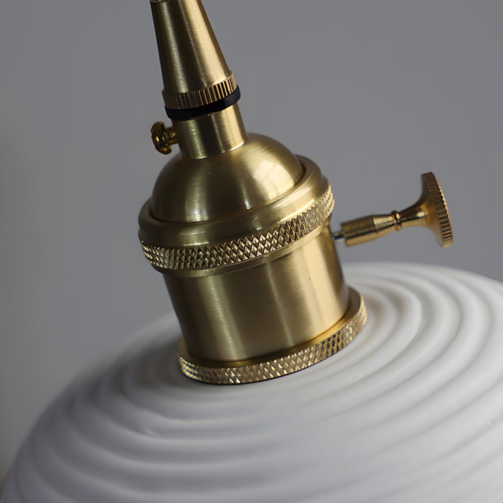 Handmade Round Striped Ceramic & Brass Chandelier for Japanese Style Dining