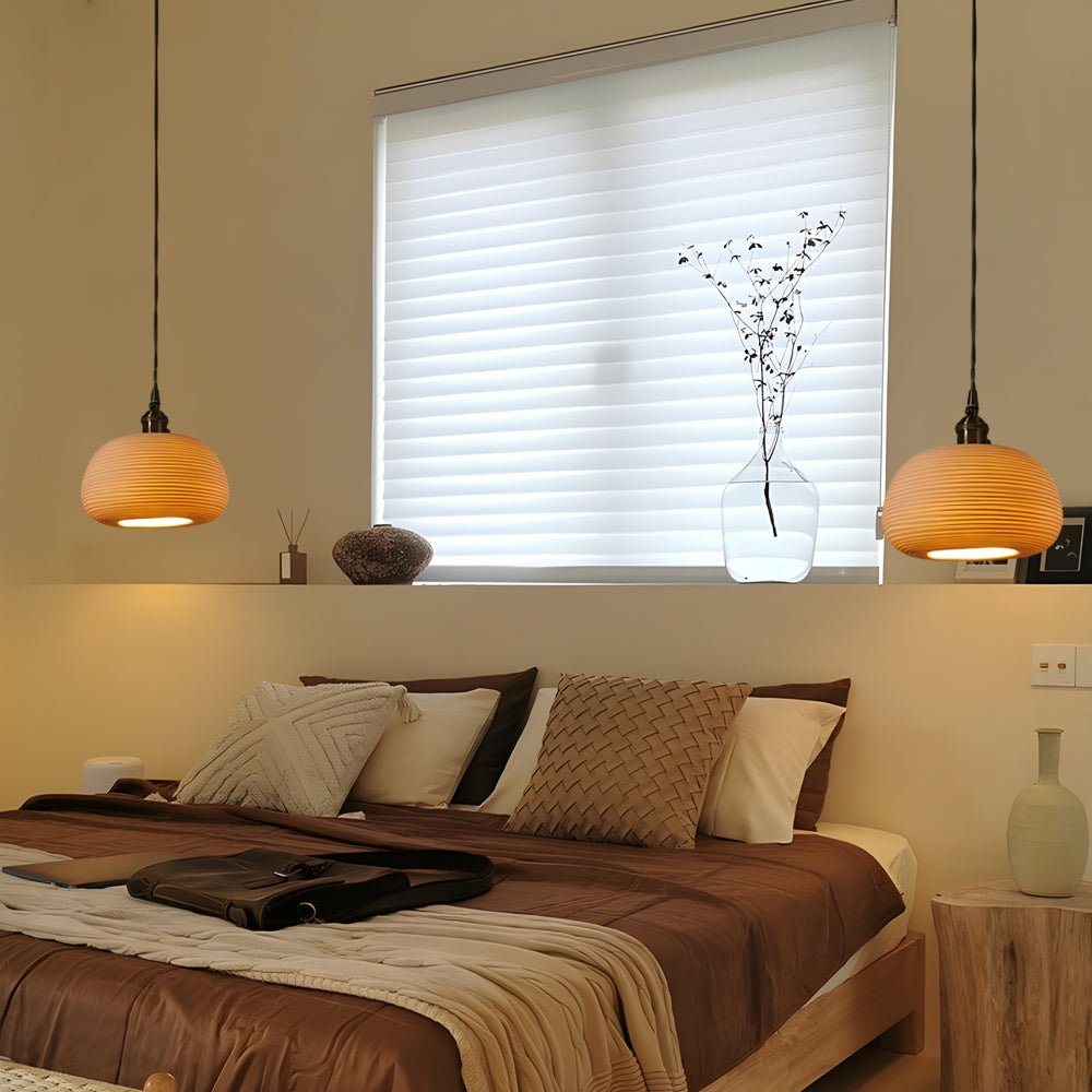 Handmade Round Striped Ceramic & Brass Chandelier for Japanese Style Dining