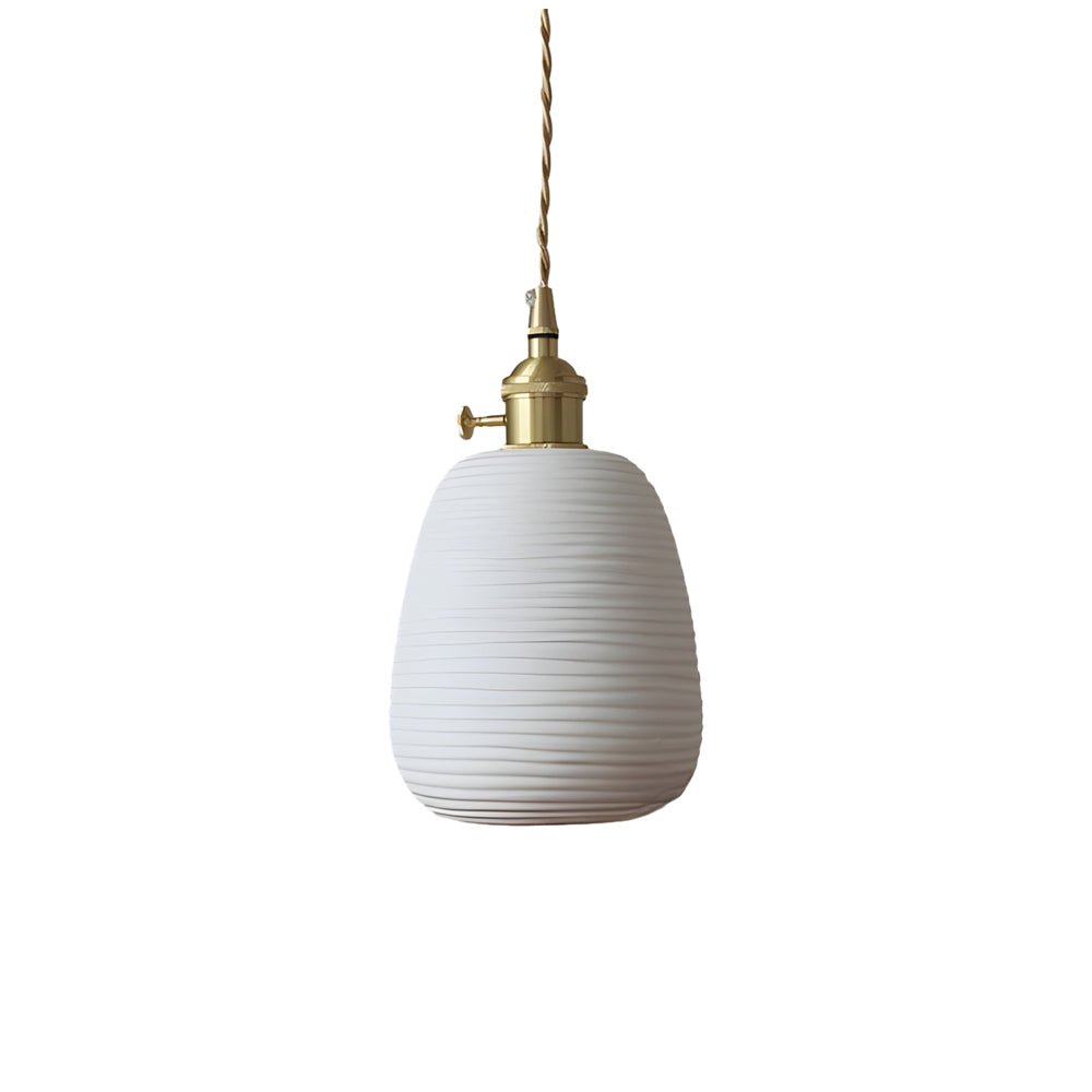 Handmade Round Striped Ceramic & Brass Chandelier for Japanese Style Dining