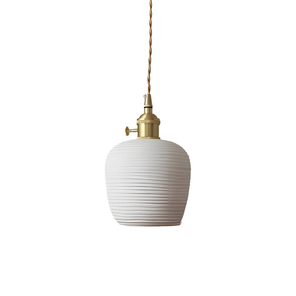 Handmade Round Striped Ceramic & Brass Chandelier for Japanese Style Dining