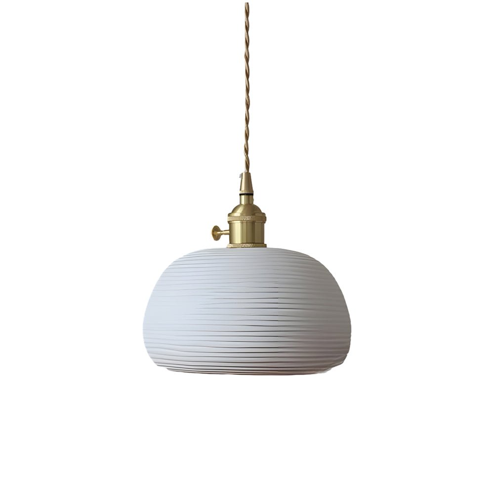 Handmade Round Striped Ceramic & Brass Chandelier for Japanese Style Dining