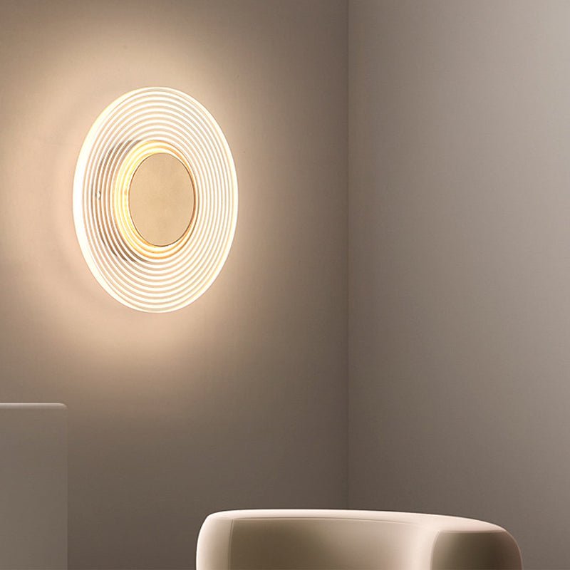 Modern Acrylic LED Wall Lamp with Round Stripes Grid Pattern for Bedroom