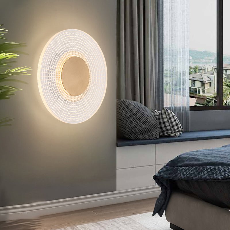 Modern Acrylic LED Wall Lamp with Round Stripes Grid Pattern for Bedroom