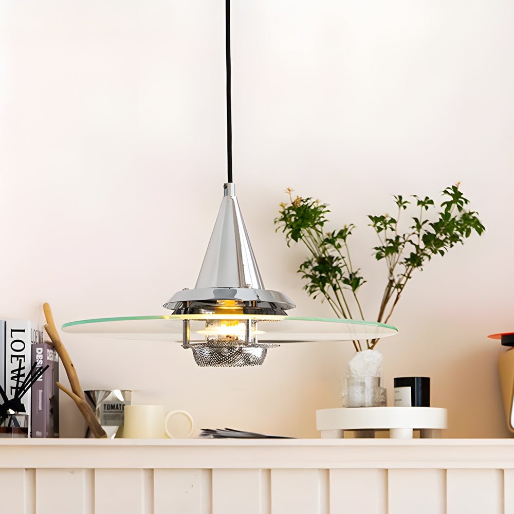 Modern Clear Glass UFO Pendant Light Fixture with 3-Step Dimming for Dining Room