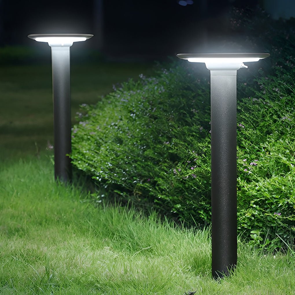 Contemporary White UFO-Shaped Solar Bollard Light for Outdoor Spaces