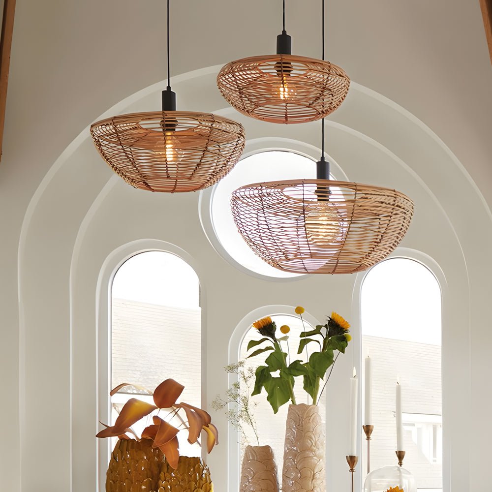 Woven Fiber Round Minimalist Wabi-Sabi Ceiling Light for Modern Spaces