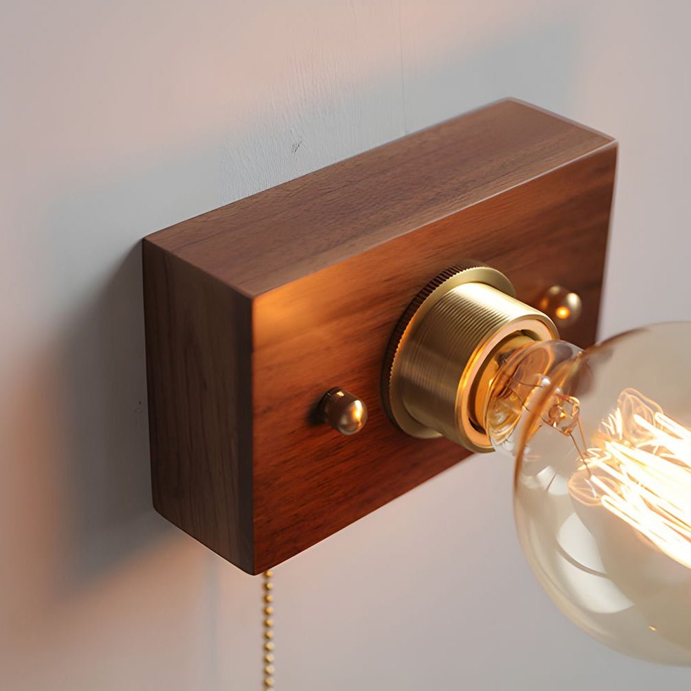 Mid-Century Modern Walnut Brass Wall Sconce for Retro Bedroom Lighting
