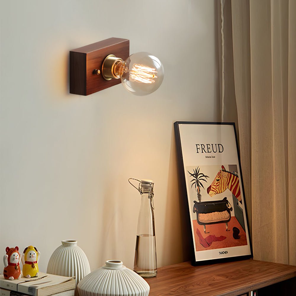 Mid-Century Modern Walnut Brass Wall Sconce for Retro Bedroom Lighting