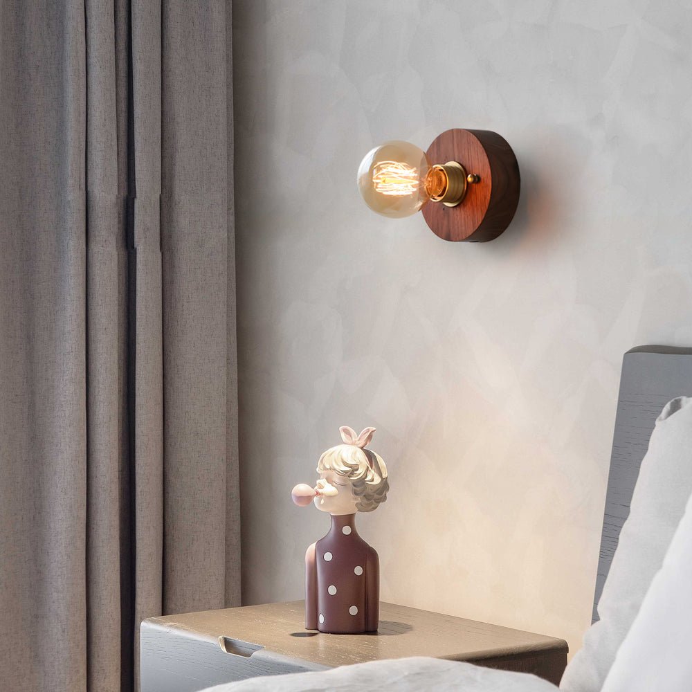 Mid-Century Modern Walnut Brass Wall Sconce for Retro Bedroom Lighting