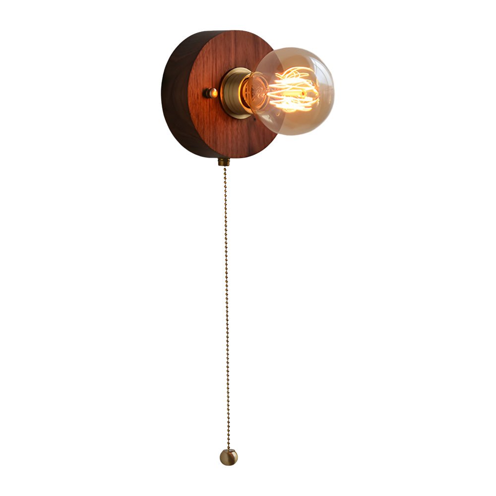 Mid-Century Modern Walnut Brass Wall Sconce for Retro Bedroom Lighting