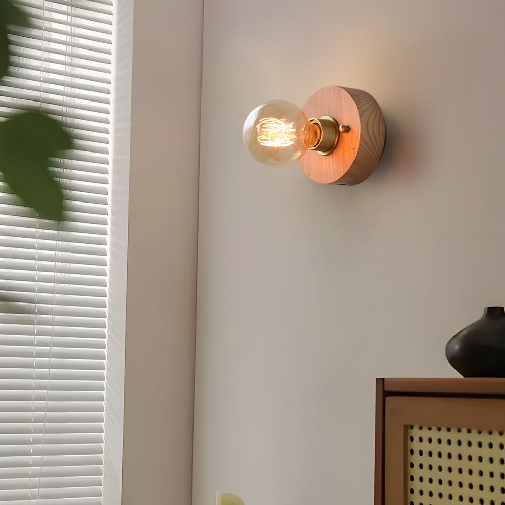 Mid-Century Modern Walnut Brass Wall Sconce for Retro Bedroom Lighting