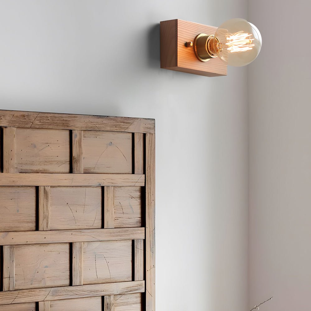 Mid-Century Modern Walnut Brass Wall Sconce for Retro Bedroom Lighting
