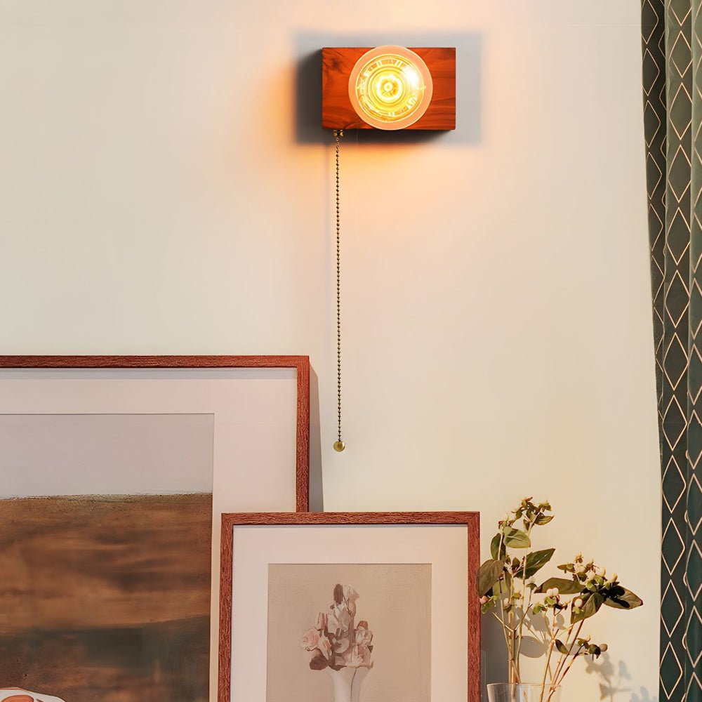 Mid-Century Modern Walnut Brass Wall Sconce for Retro Bedroom Lighting