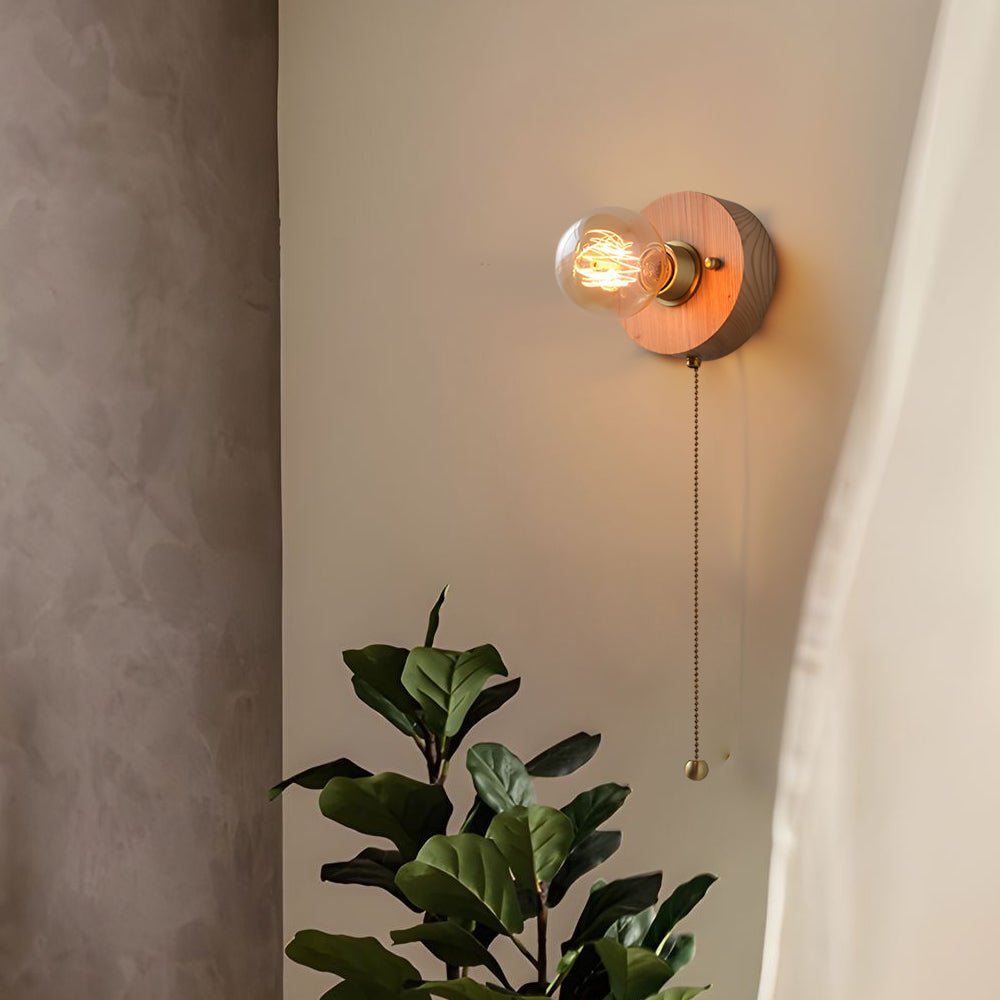 Mid-Century Modern Walnut Brass Wall Sconce for Retro Bedroom Lighting