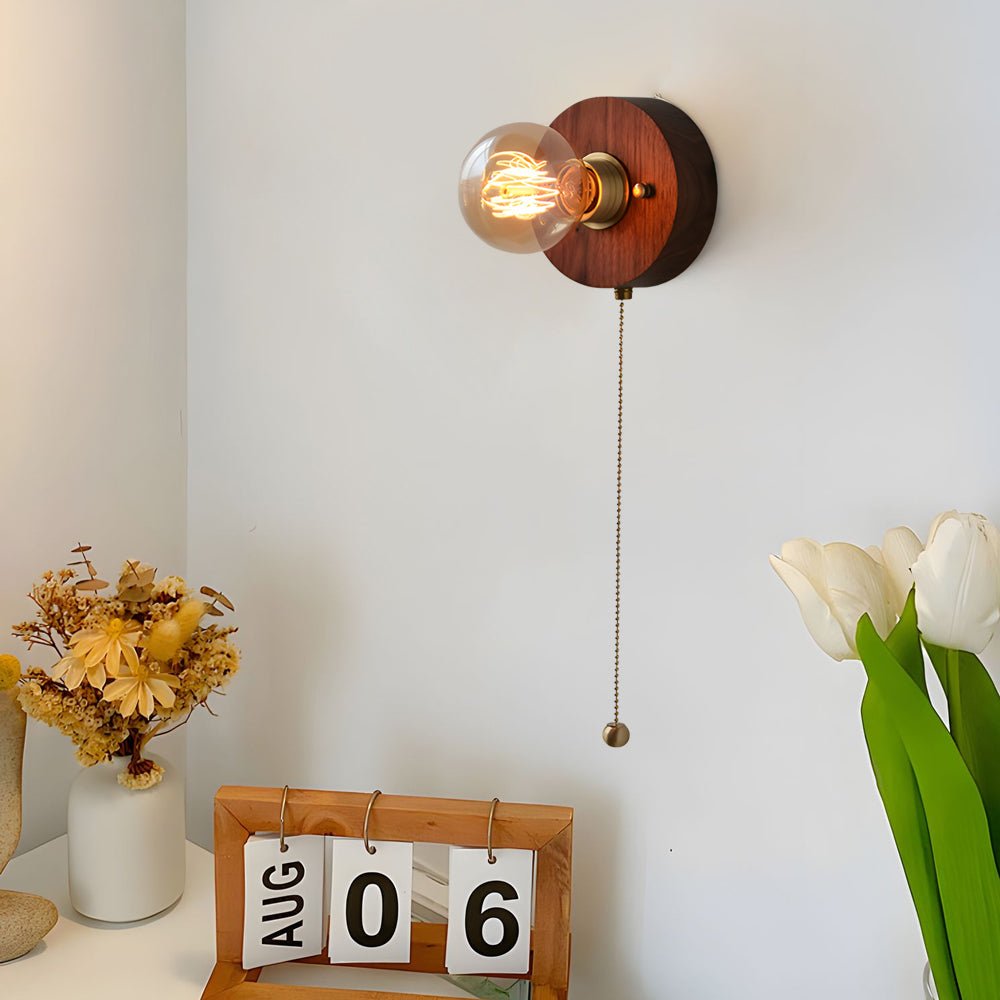 Mid-Century Modern Walnut Brass Wall Sconce for Retro Bedroom Lighting