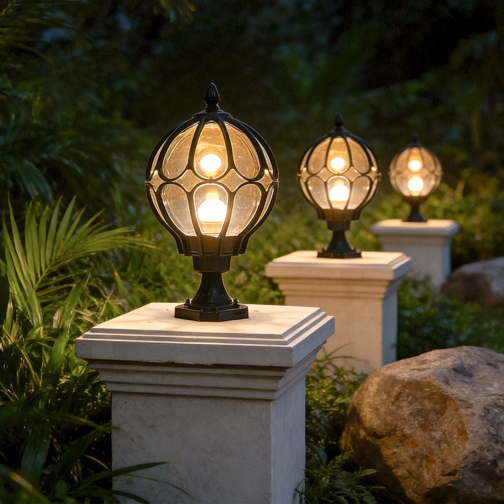 Vintage Copper-Finished Glass Globe Outdoor Post Light for Patios & Yards