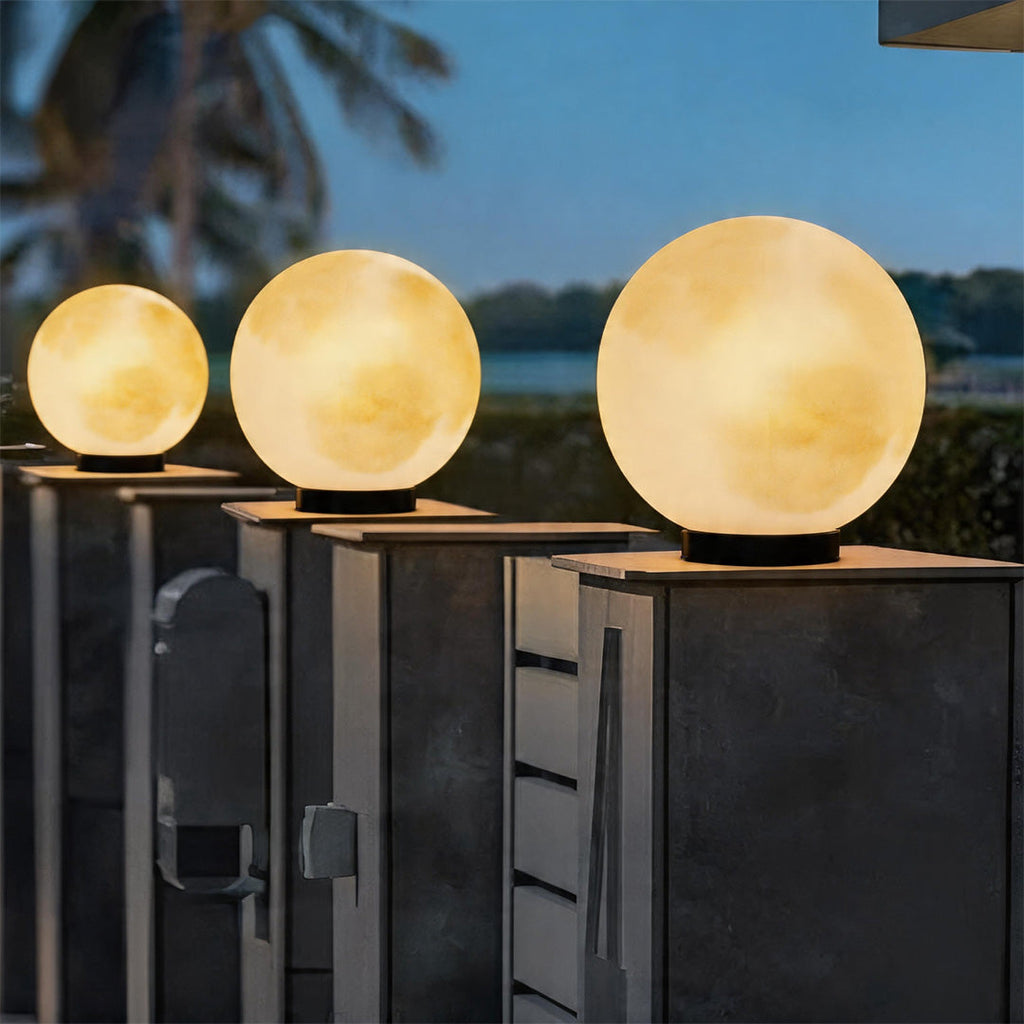 Modern Waterproof LED Moon Pillar Resin Lamp for Outdoor Garden Decor