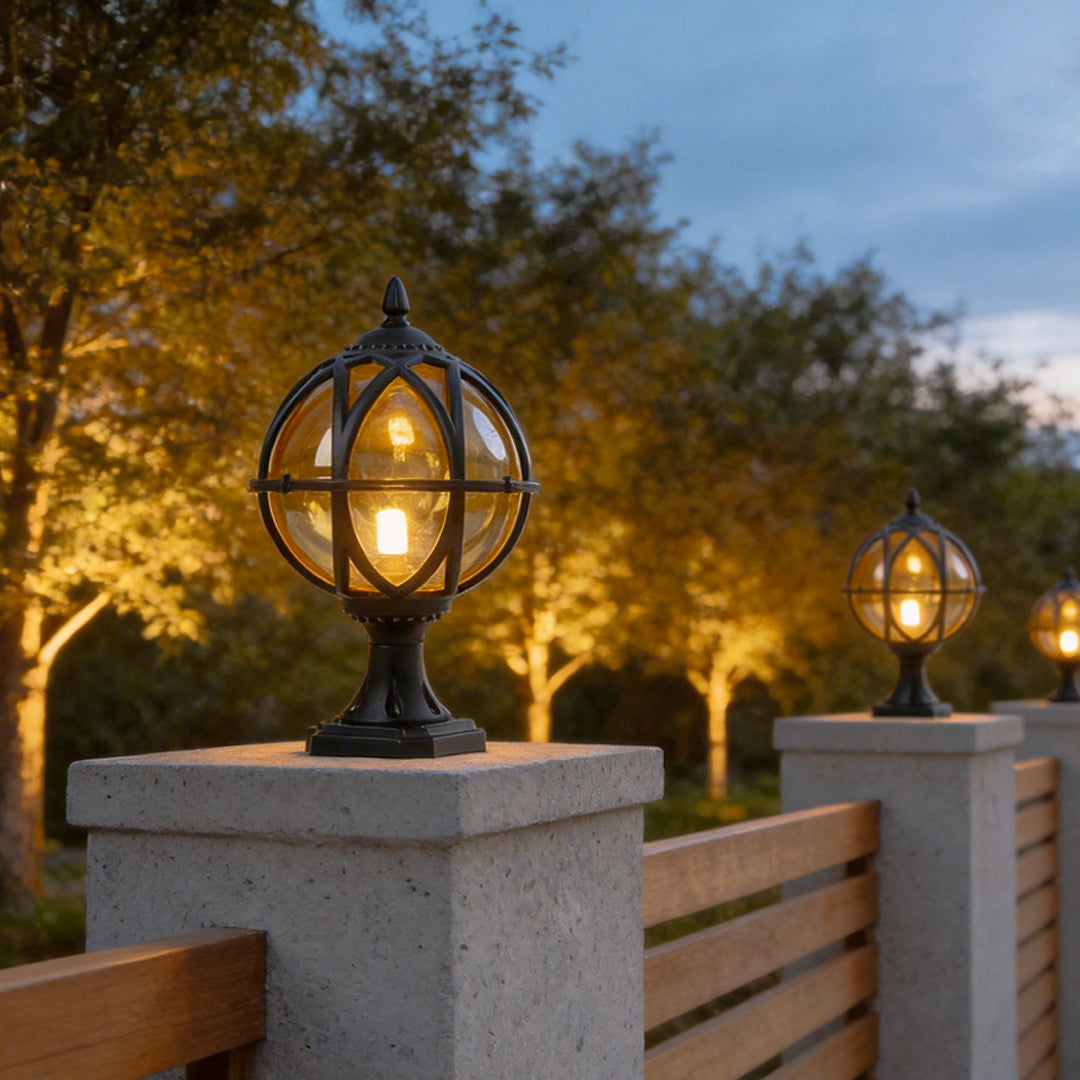 Elegant Frosted Glass Globe Pillar Light Outdoor Waterproof Lamp
