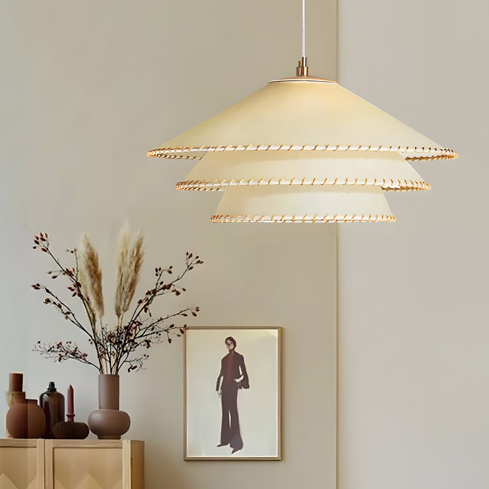 Elegant Multi-Layer Parchment Pendant Light Fixture for Living Room