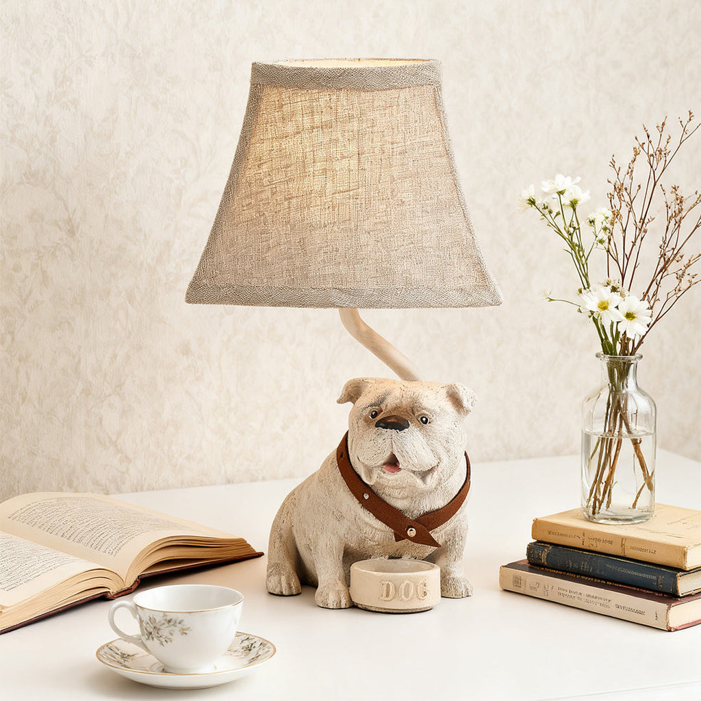 Elegant Mid-Century White Resin Dog Table Lamp for Living Room Decor