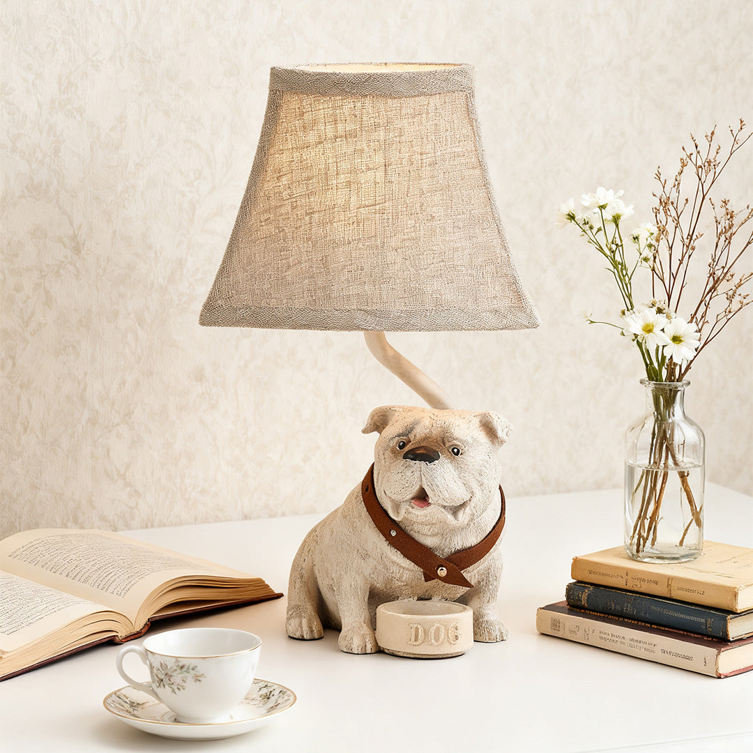 Elegant Mid-Century White Resin Dog Table Lamp for Living Room Decor