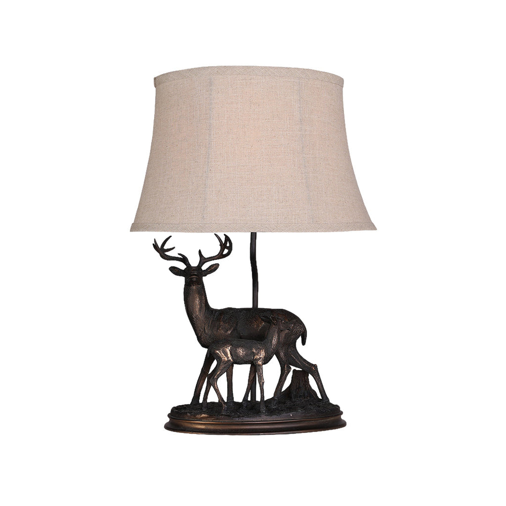 Rustic Deer Table Lamp in Brown Resin for Lodge Living Room Decor