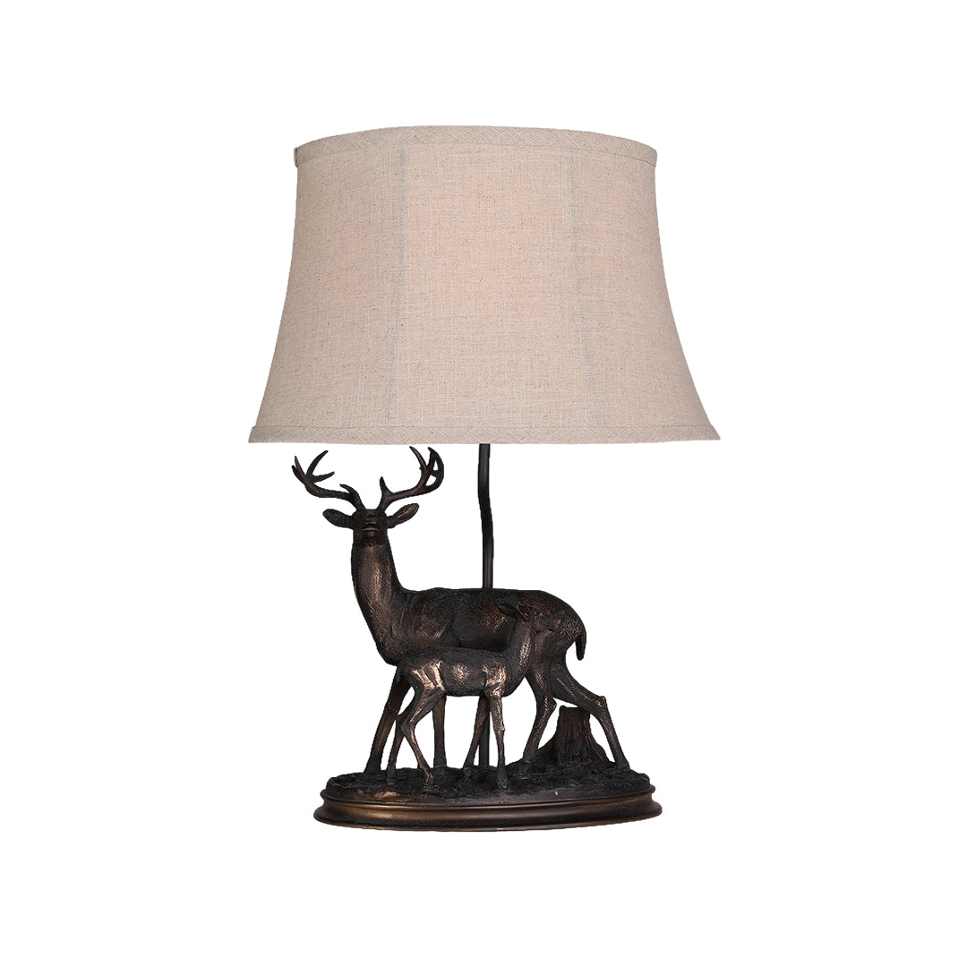 Rustic Deer Table Lamp in Brown Resin for Lodge Living Room Decor