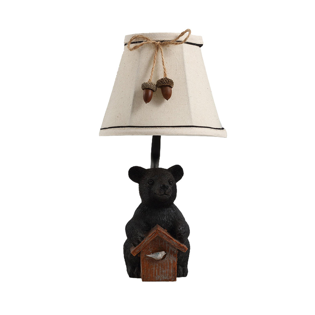 Charming European-Style Bear Table Lamp with Fabric Shade for Bedroom