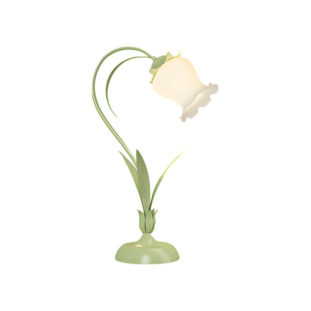 Rustic Green Table Lamp with White Floral Shade for Home Office Decor