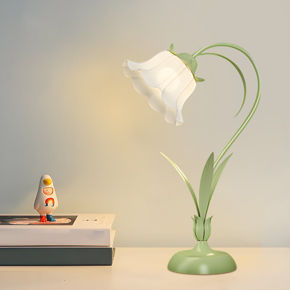 Rustic Green Table Lamp with White Floral Shade for Home Office Decor