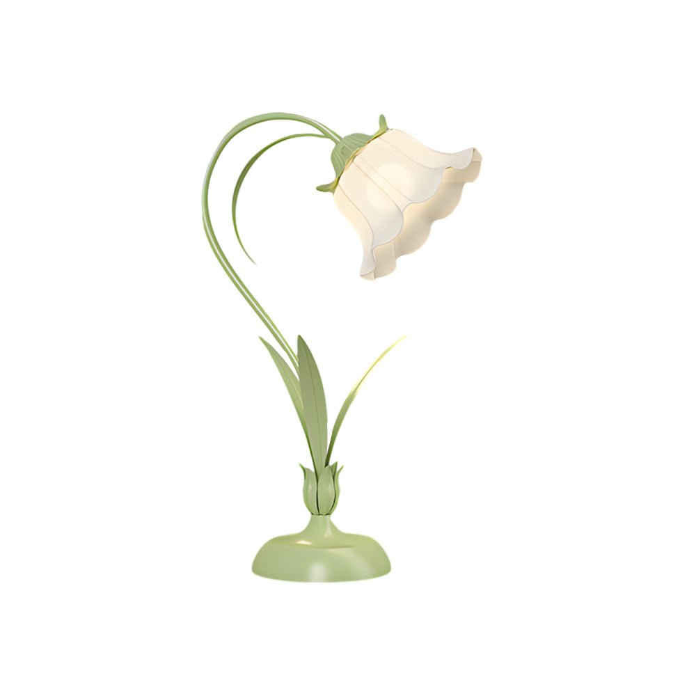 Rustic Green Table Lamp with White Floral Shade for Home Office Decor