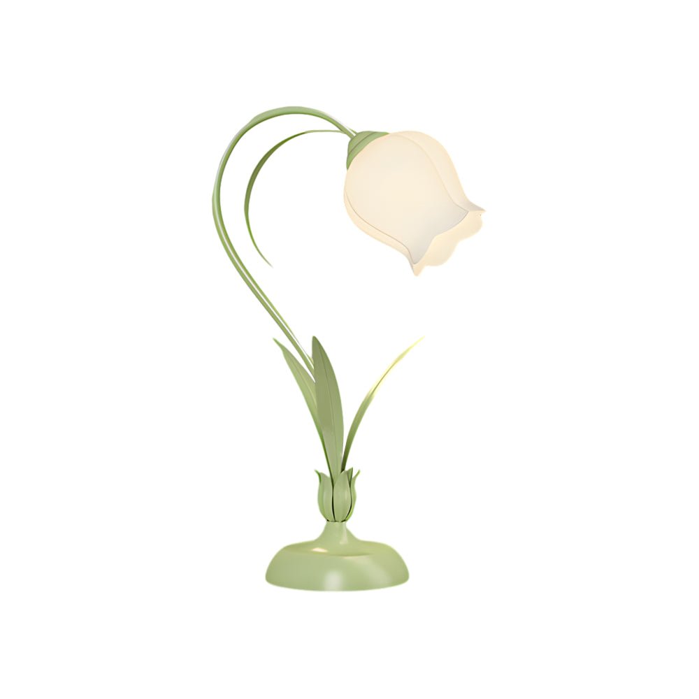 Rustic Green Table Lamp with White Floral Shade for Home Office Decor