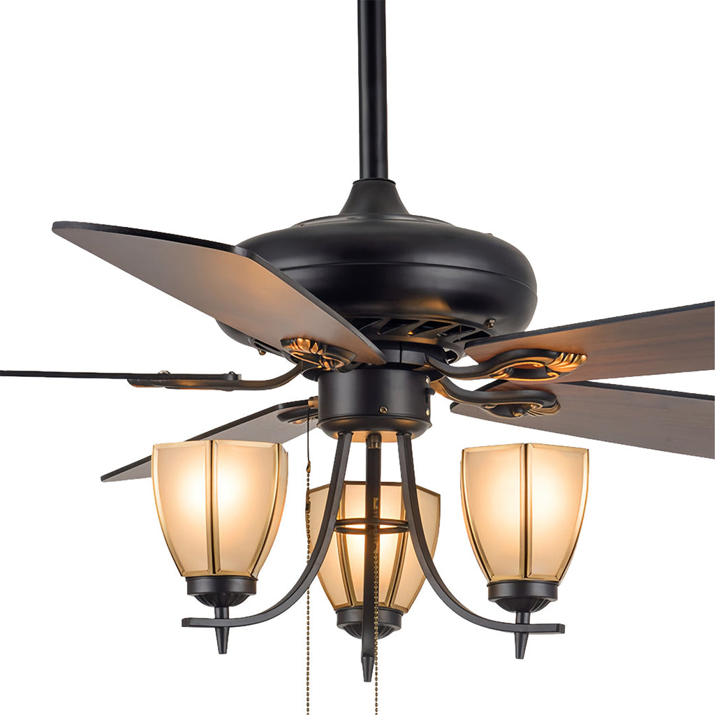 Rustic Dark Wood Grain Ceiling Fan with Lights for Living Room Decor