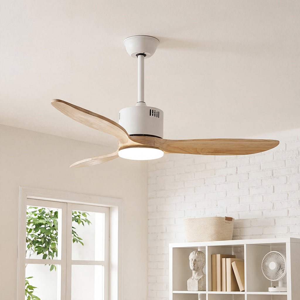 Rustic Wood Flush Mount Ceiling Fan with Light - Modern DC Motor Fandelier