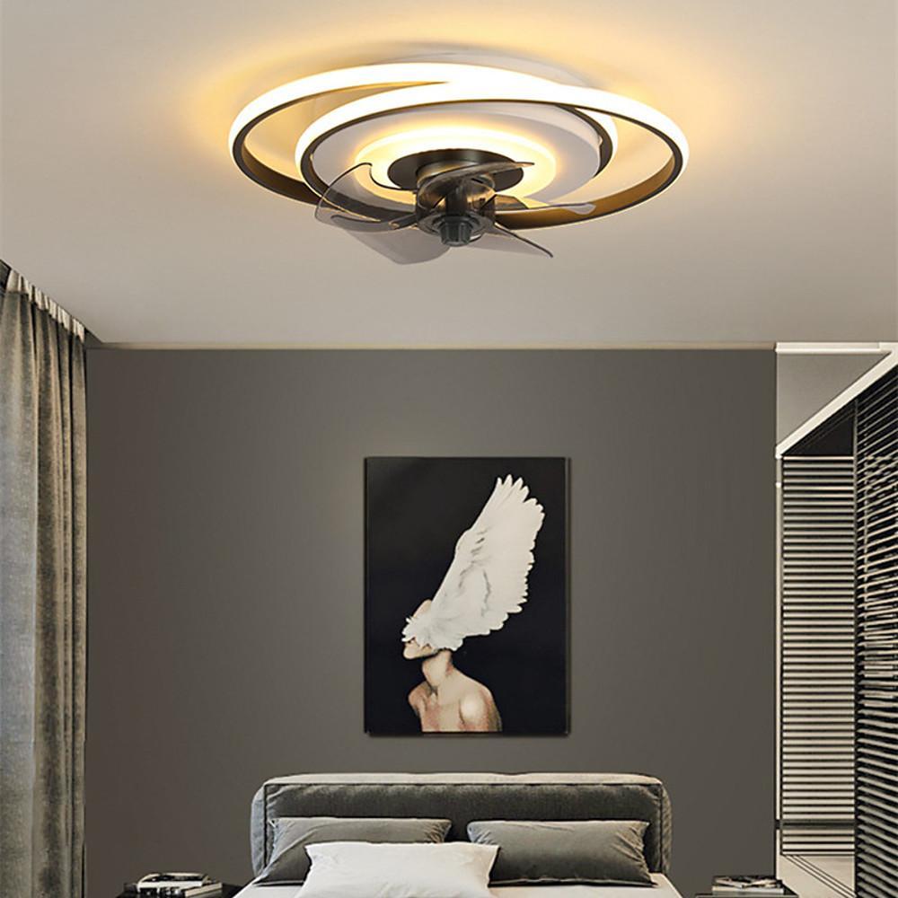 Contemporary Bronze Geometric LED Ceiling Fan for Living Room or Bedroom