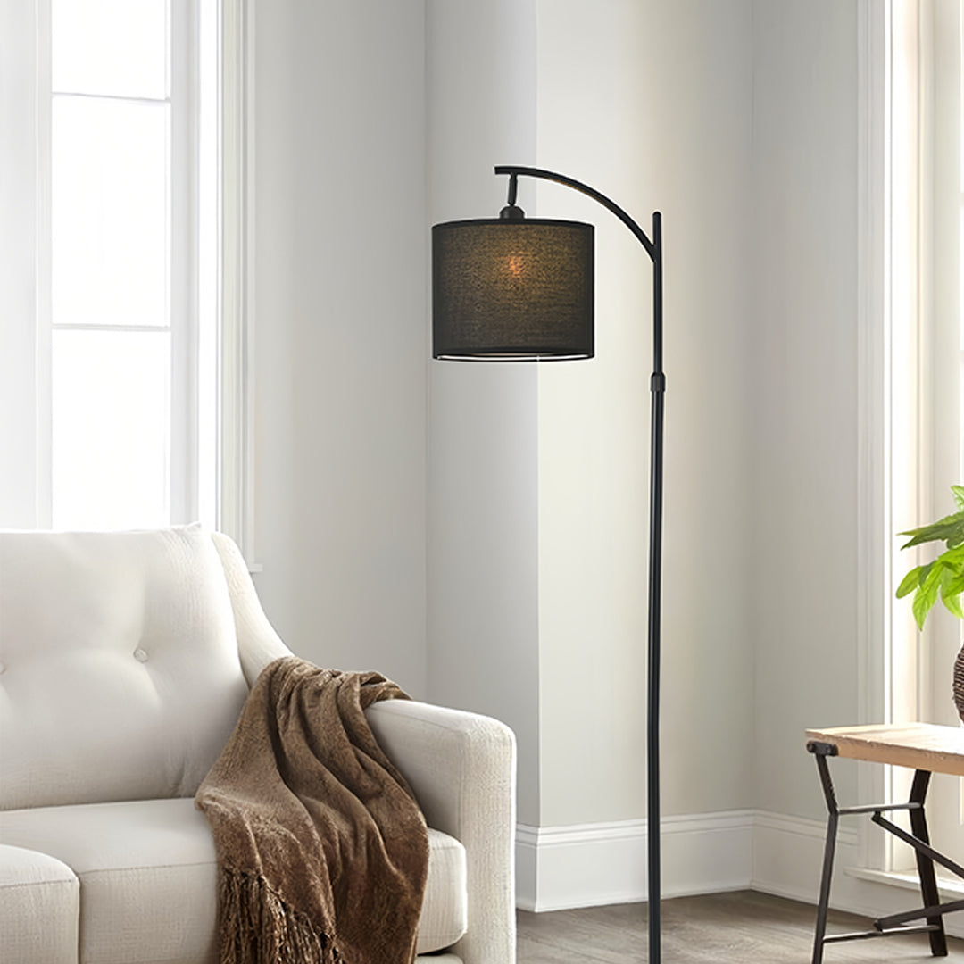 Minimalist White Fabric Shade Arc Floor Lamp in Modern Metal for Living Room
